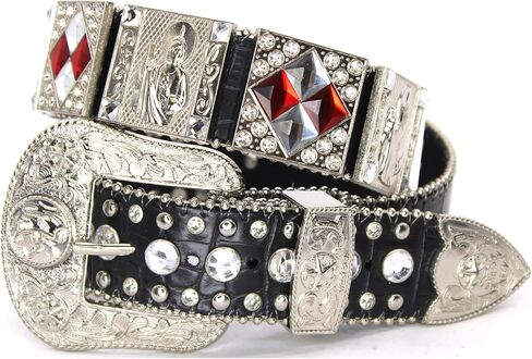 Genuine Leather Western Belt for Men And Women Big Rhinestones With Engraved Buckle For Cowboys and Cowgirls Country Style in Saudi Arabia