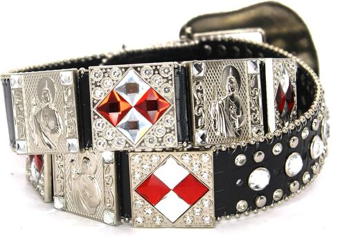 Genuine Leather Western Belt for Men And Women Big Rhinestones With Engraved Buckle For Cowboys and Cowgirls Country Style in Saudi Arabia