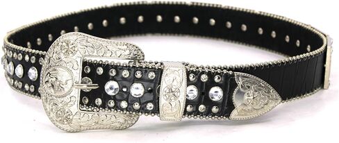 Genuine Leather Western Belt for Men And Women Big Rhinestones With Engraved Buckle For Cowboys and Cowgirls Country Style in Saudi Arabia