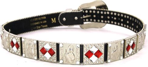 Genuine Leather Western Belt for Men And Women Big Rhinestones With Engraved Buckle For Cowboys and Cowgirls Country Style in Saudi Arabia