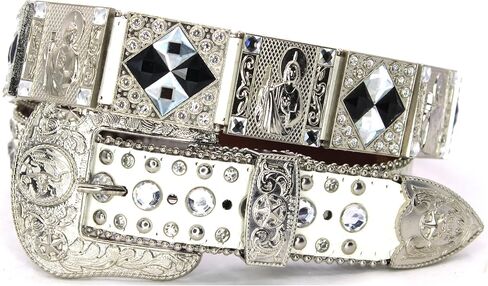 Genuine Leather Western Belt for Men And Women Big Rhinestones With Engraved Buckle For Cowboys and Cowgirls Country Style in Saudi Arabia
