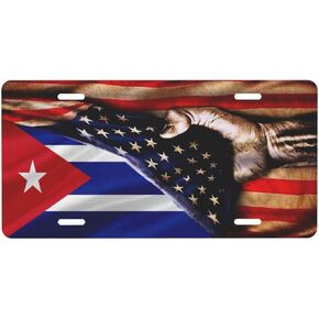 America and Cuba Cubans Flag License Plate Decorative Car Front,Metal Car Plate,Aluminum License Plate,Vanity Tag, for Men/Women Car 6×12 Inch Standard License Plate