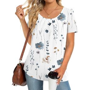 Zeagoo المرأة الصيف تونك القمم قصيرة الأكمام الأزهار بوهو عادية تي شيرت مطوي Crewneck Flowy الاسترخاء صالح لينة البلوزات