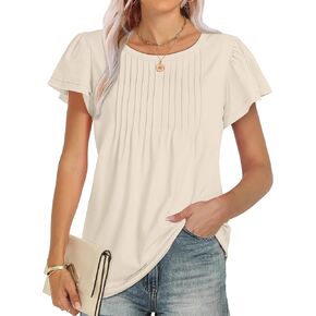 ANRABESS Womens Summer Tops Casual Ruffle Short Sleeve Crewneck Loose Pleated T Shirts 2025 Dressy Work Blouse Outfits
