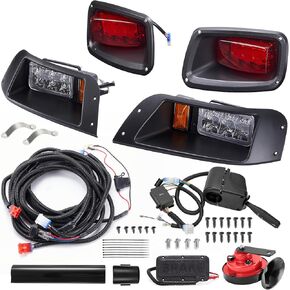 WonVon Deluxe Golf Cart Light Kit Kit for 2014-Up EZGO Freedom/TXT T48/ EZGO Valor Gas & Electric, LED Upgrade Headlights & Taillights with Turn Signals Switch/Horn/Wiring Harness (12V)