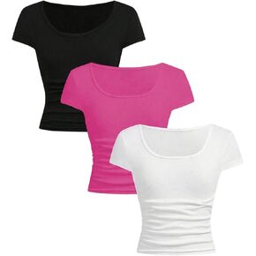 SOLY HUX Girl's Short Sleeve T Shirts 3 Piece Basic Scoop Neck Tees Slim Fit Casual Summer Tops