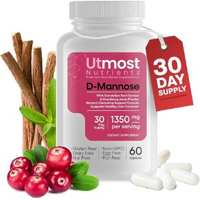 D-Mannose Supplement (1000 mg) - Potent Blend of Cranberry Juice Powder, Hibiscus Extract and Dandelion Root Extract for Urinary Tract and Bladder Health - Naturally Cleansing for Adults (60 Capsules)