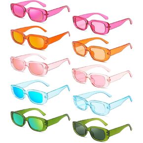 10 Pack Neon/Black Rectangle Sunglasses Bulk for Women Men Retro Trendy Small Rectangle Glasses Party Favors