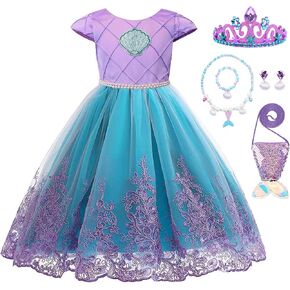 Little Mermaid Costume for Girls Ariel Dress Up Outfit Kids Mermaid Birthday Party Gown Halloween Costume 3-9Y