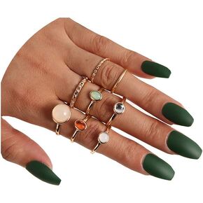 FUTIMELY 8Pcs Boho Opal Stone Joint Knuckle Rings Set Stackable Midi Finger Rings Gem Stone Stacking Rings Set for Women