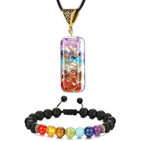 Necklace Pendant & Lava Rock Bracelet, for Women/Men (Set)