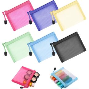 6 PCS Nylon Mesh Zipper Cosmetic Bags,Mesh Makeup Pouches Travel Organizer Case for Purse Organizer,Makeup Travel Cases Pencil Case Travel Organizers,5 x 4 Inch