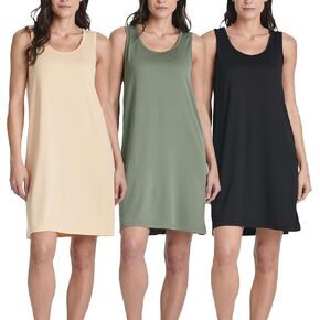 Real Essentials 3 Pack: Women's Scoop Neck Sleeveless Nightgown Sleep Dress Nightshirt (Available In Plus)