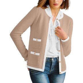 HAEOF Womens 2024 Fall Long Sleeve Button Up Cardigan Sweaters Crewneck Soft Lightweight Dressy Trendy Outwear with Pockets