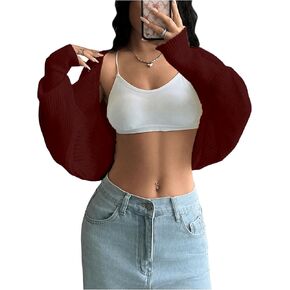 Milumia Women's Open Front Sweater Shrug Lantern Long Sleeve Crop Shoulder Cardigan