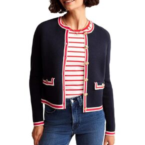 Women's Cardigan Sweater Open Front Color Block Button Down Knit Tweed Jackets Fall Cropped Coat