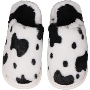 black cow print slippers Plush Warm adult animal slippers Non-Slip Indoor Outdoor slippers for women men fuzzy House Shoes gifts
