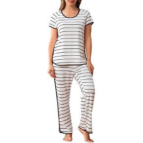 Stripe Women's Pajama Set Luxurious Sleepwear Sets, Two-Piece Loungewear PJs Sets for Nightwear, Lounge Set & Sleepwear