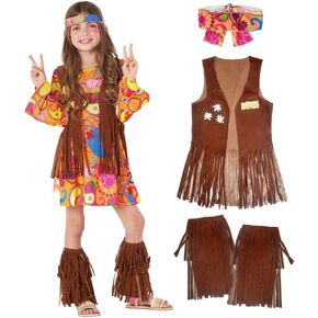 Morph Kids Hippie Vest Costume Girls Hippie Dress Costume 70s Costume Kids 70s Disco Hippie Costume Dress Outfit For Girls