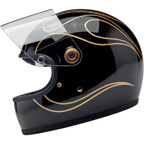 Biltwell Gringo S ECE R22.06 Motorcycle Helmet Flames Gloss Black Gold