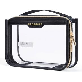 BAGSMART TSA Approved Toiletry Bag, Clear Travel Toiletry Bag, Makeup Cosmetic Pouch Bag for Women Quart Size Compliant Bag Organizer for Travel Essentials (Black Pack of 1, Pack of 1-new model)