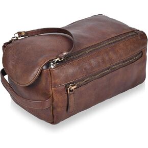 ESTALON Travel Toiletry Bag for Men & Women - Genuine Leather Hanging Toiletry Bag For Travelling - Leather Dopp Bag Kit Pouch (Brown)