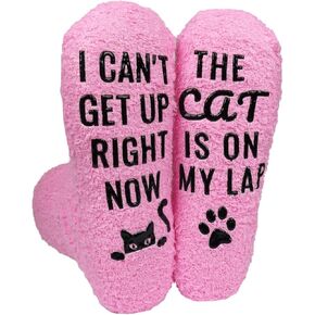 Cat Socks for Women with Gift Box, Cat Mom Socks, Pink Fuzzy Socks for Mom Grandma Her Cat Gifts for Cat Lovers