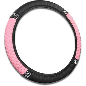 Bling Car Steering Wheel Cover, 15 Inch Rhinestones Soft Leather Elastic Steering Wheel Protector, PU Soft Leather with Crystal Diamond, Sparkly Crystal Diamond for Women Girls (Black)