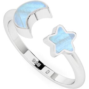 Natural Gemstones Star Moon Shape Stackable Rings for Women in Sterling Silver | Dainty Birthstone Jewelry Gifts for Her Birthday, Anniversary, Christmas