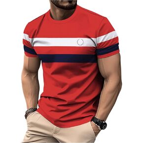 Men's Color Block Short Sleeve Tee Shirts Casual Crewneck T Shirt Trendy Summer Tops