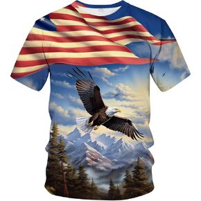 Funny USA Bald Eagle T-Shirt American Flag Style Graphic Tee Shirt