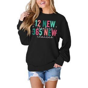 SOFEON Happy New Year Sweatshirts for Women Christmas New Year Eve Sweatshirt Colorful Letter Print Crewneck Pullover Tops