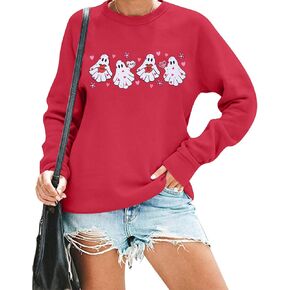 MOUSYA Valentine Ghost Sweatshirts Women Heart Pullover Ghost Love Sweatshirt Valentine's Day Casual Pullovers Top