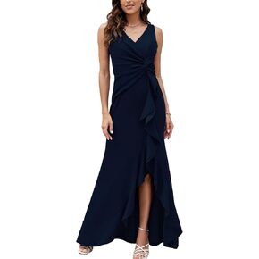 FQA Formal Evening Dresses for Women Elegant Evening Party Prom Dress Long Sexy V Neck Sleeveless Split Wrap