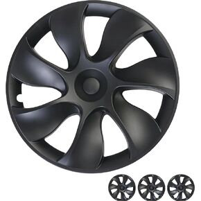 Tesla Model Y Wheel Covers 19 Inch, Symmetrical Matte Black Hubcaps Fit to Model Y 2024 to 2021, Tesla Model Y Accessories, Set of 4 Pcs Rim Protector (Turbine Style)
