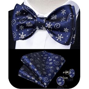 DiBanGu Christams Bow Ties for Men Self Tied Bow Tie Set with Pocket Square Cufflinks Silk Jacquard Woven Bow Tie