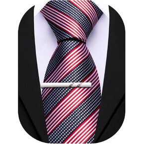 Barry.Wang Silk Men Ties Formal Stripes Necktie and Tie Clip for Wedding Party Business Fashion Classic