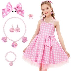 Girls Pink Plaid Costume Dress Movie Cosplay Dress up Kids Gingham Tulle Tutu Outfits with Accessories 3-14T