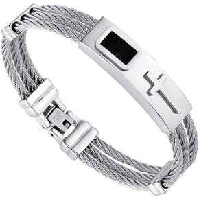 PAURO Men's Stainless Steel Cable Wire Twisted Rope Cross Bangle Bracelet Multi Colors