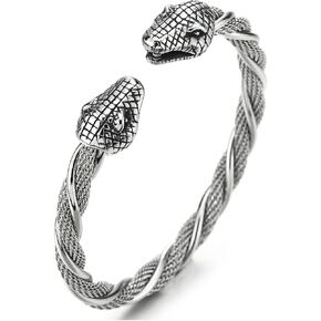 COOLSTEELANDBEYOND Men Women Steel Cobra Snake Open Cuff Bangle Twist Braided Cable Bracelet, Adjustable