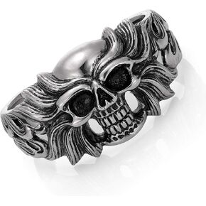 ROWIN&CO Skull Head Bracelet Stainless Steel Cuff Open Bangle, Men Biker Heavy Bracelets, Personalized Gifts for Father Son Teen.