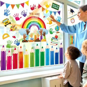 decalmile Inspirational Rainbow Colorful Pencils Double Sided Window Clings Back to School Window Decals Anti-Collision Glass Window Doors Window Stickers