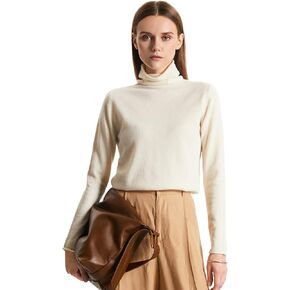 GreenMount Women's Turtleneck Sweater 100% Pure Cashmere Essential Long Sleeve Pullover Pile Collar Sweater for Women