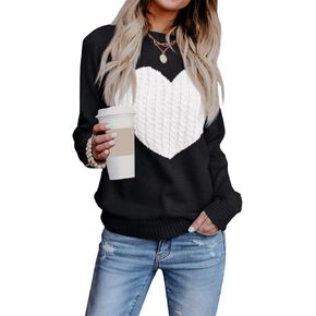 Heart Sweater for Women Valentines Day Gifts for Her Red Sweaters Crewneck Long Sleeve Lightweight Cute Tops