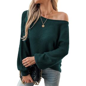 Mokayee Womens Long Sleeve Fall Sexy Casual Off The Shoulder Loose Fit Batwing Asymmetrical Pullover Sweater in Kuwait