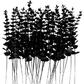 72Pcs Artificial Eucalyptus Stems Black Eucalyptus Leaves for vase Black Artificial Flowers for Black Halloween Branches Decor Wedding Bouquet Centerpiece Floral Arrangement Home Decoration