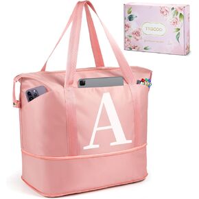 Womens Gifts for Christmas Mom Christmas Gifts Birthday Gifts for Women, Weekender Bags for Women, Pink Ini-tial Duffle Bag for Travel Bag Expandable with Trolley Sleeve, Large Travel Bag A