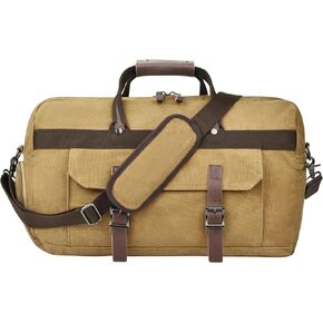 Dimayar Duffle Bag for Men,Leather Canvas Travel Duffel Bags,Overnight Weekender Carry on Luggage Bag with Shoes Compartment and Adjustable Strap Grey