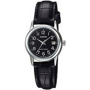Casio #LTP-V002L-1B Women's Standard Analog Leather Band Black Dial Date Watch