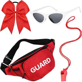 4Pack Halloween Guard Costume Kit Including Red Headband White Frame Sunglasses Whistle Fanny Pack for Women Accessories Supplies